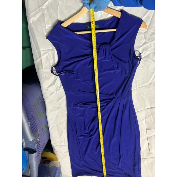 Lauren Ralph Lauren Blue Satin Wiggle Dress Sz 6 Ruched Sheath Cocktail Event - Picture 7 of 10